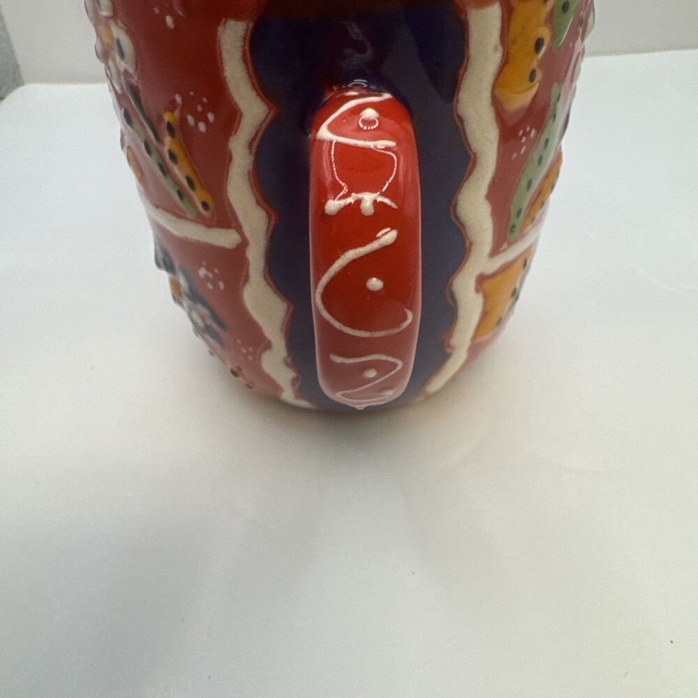 Multicolor Turkish Ceramic Coffee Tea Mug Raised Paint. Beautiful Red - Picture 4 of 10